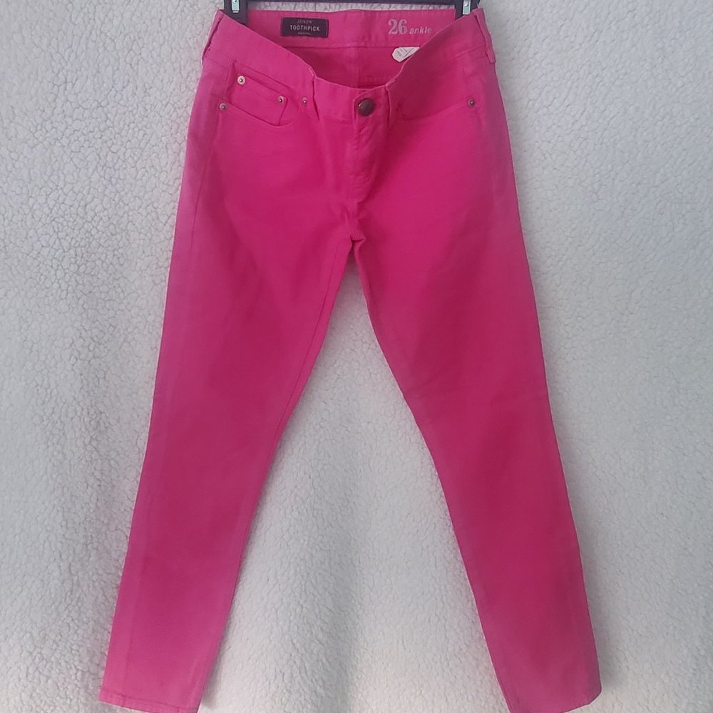 USED J. Crew Toothpick Ankle Jeans Color Pink Size 26 Like New 100%